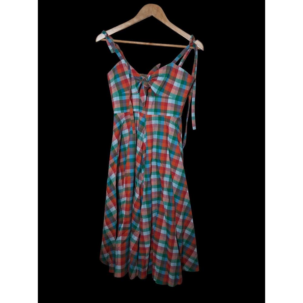 Rachel Antonoff Ali dress gingham print fit & flare tie cutout front bodice sz 4